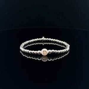 925 Sterling Silver Beaded Stretch Stacking Bracelet MOP Letter Initial D